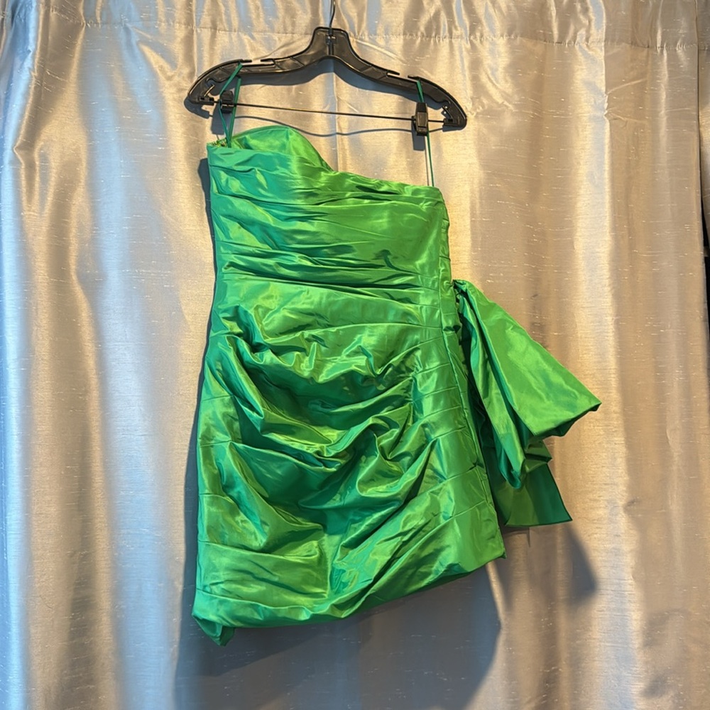 Oscar de la Renta Silk-Taffeta Asymmetric Bow Mini Cocktail Dress Sz8 - Picture 9 of 9